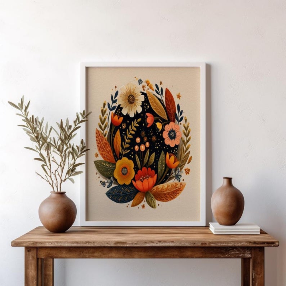 Folklorico Christmas Wreath Art Print, Mexican Folk Art Fall Ornament Decor